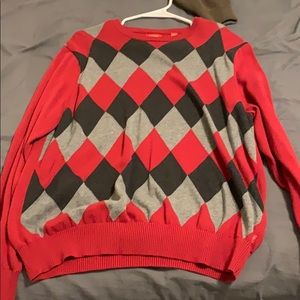 Black, grey, and red comfy sweater